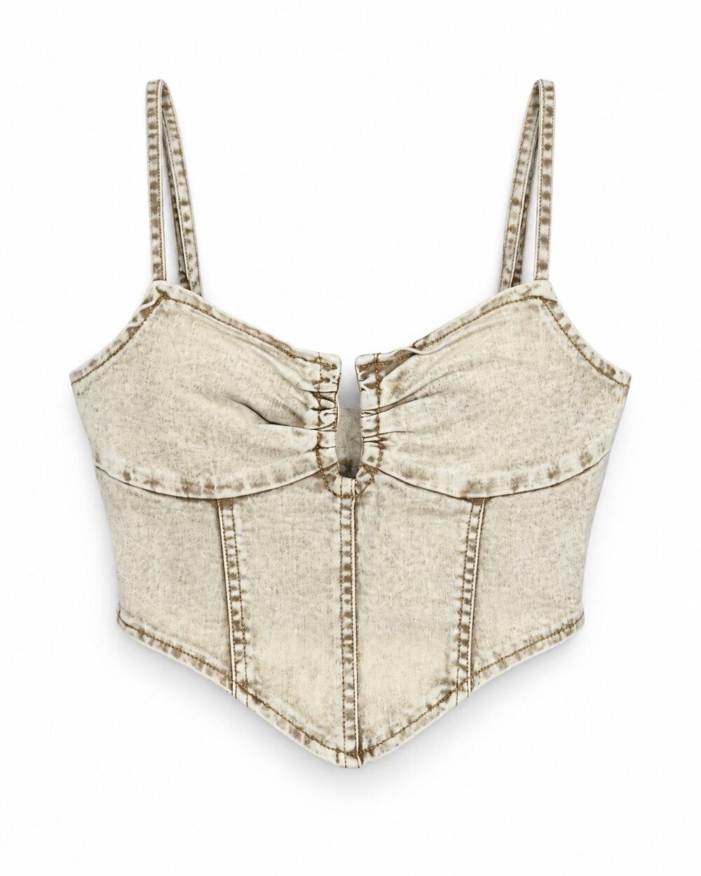 SHEIN Acid Wash Denim Corset Bustier Crop Top Beige Size M Y2K